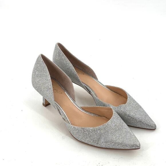 Badgley Mischka Dotty D'orsay Kitten Heels 8 8W Wide Silver NWOT Pumps Wedding - Picture 7 of 8